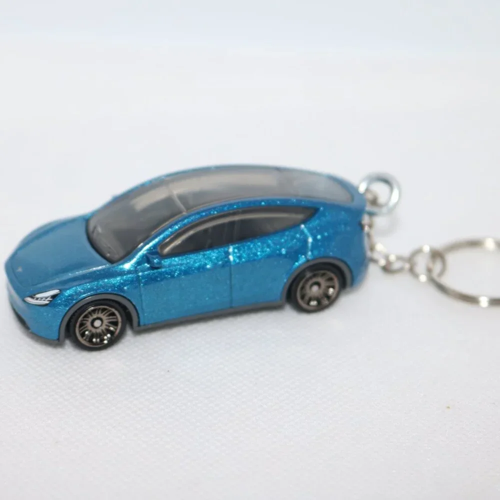 Matchbox blue Tesla Y model custom keychain